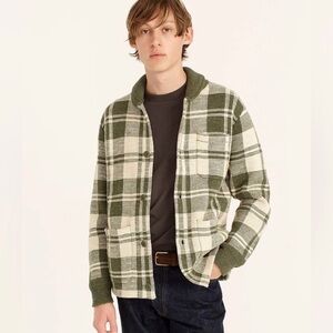 J. Crew Green Plaid Cotton Knit Chore Jacket